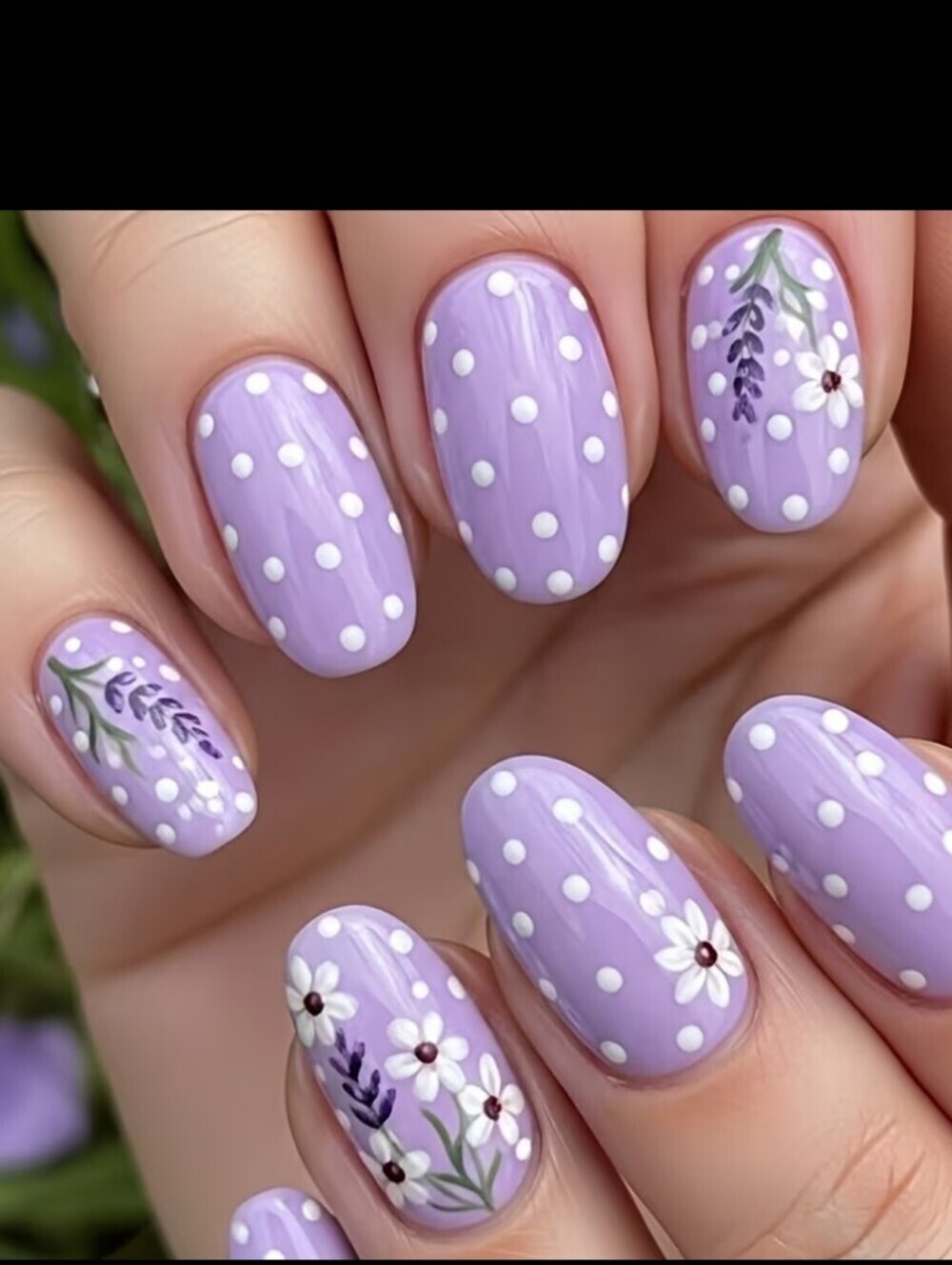 3/$21 Lavender Polka Dot Floral Press On Nails Art